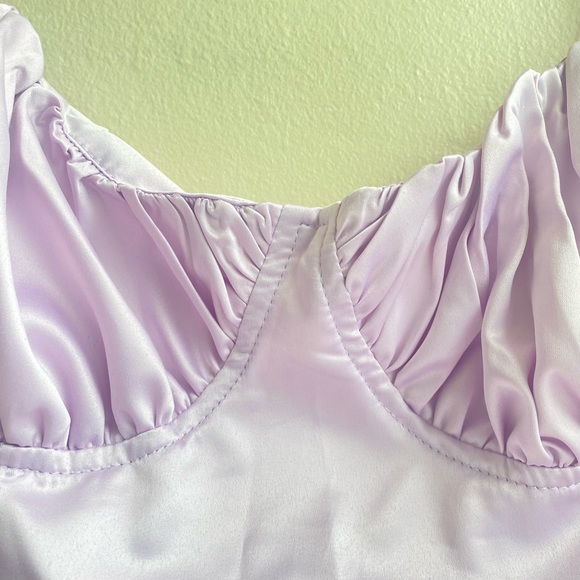 Nwot lavender satin runched bust dress - Picture 7 of 11